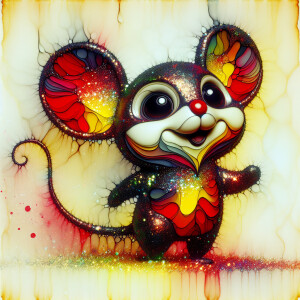 Alcohol ink and encaustic painting of Mickey Mouse with colors o...