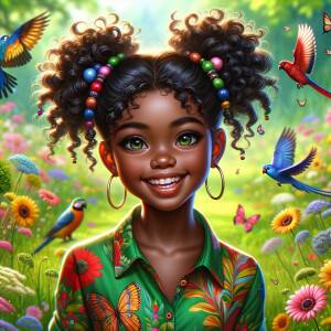 Create an image of a african-American young girl with a joyful e...