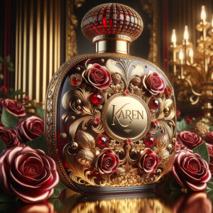 Craft an image of an ornate perfume bottle, with a luxurious des...