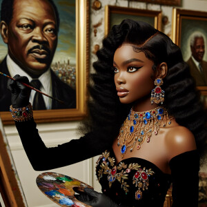In a high-class, elegantly decorated studio, a very light-skinne...
