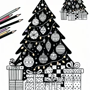 Design a child-friendly Christmas-themed coloring page that incl...