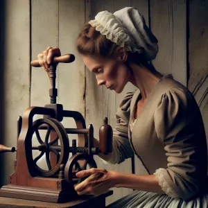 Woman hand cranking ice cream in an original small wooden  ice c...