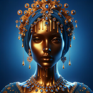 Create a 3-D realistic, elegant figure against a vivid royal blu...