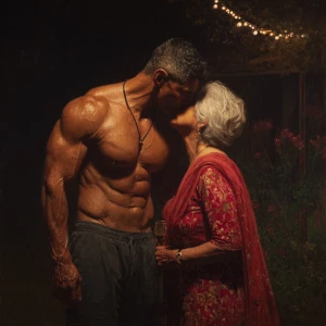 Hyperrealism painting.a muscular sweaty indian man standing in...