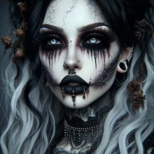Design a hyper-realistic closeup portrait of a hauntingly beauti...