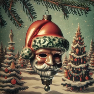 A photo of a 1950s kitsch blown glass Christmas ornament of a  h...