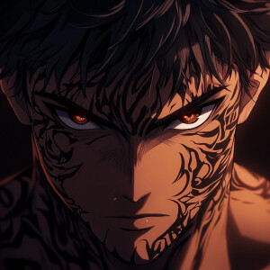Create a highly detailed, close-up of a male anime character's f...