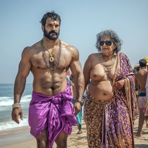 A 30-year-old muscular, beefy, and sweaty Indian male with the a...