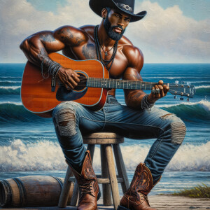 oil painting photo of a African American man brown skin tone fit...