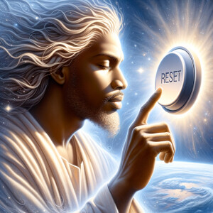 Depict a light-skinned African-American Jesus Christ with long,...