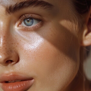 Capture a high-definition, slow-motion close-up of flawless, glo...