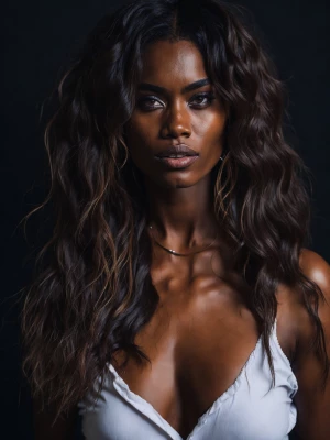 a woman, look to the front, close up photo, Beach Waves hairstyl...