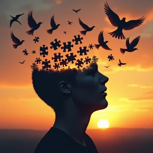 Illustrate the concept of thoughts or memories escaping the mind...