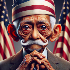 caricature of a 95 year old sad American grandpa posing for the...