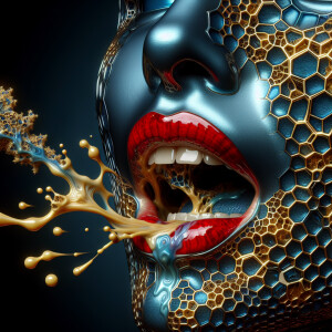 Create an image featuring a three-dimensional, azure colour, glo...