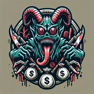 Create a bold horror themedmascot logo featuring a menacing crea...