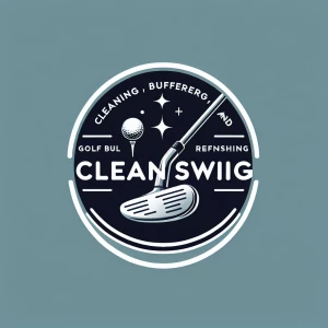 Create a sophisticated logo for "Clean Swing," offering golf club cleaning, buffering, polishing, and refinishing services. The design should embody a sleek, minimalist aesthetic, avoiding cliché and typical golf imagery. Ensure the logo emanates a premium sporting goods feel, similar to brands like Nike, Adidas, Callaway, and Reebok, with an emphasis on simplicity, use of space, and a maximum of three colors or elements, adhering to modern logo design principles. Avoid cartoonish graphics or overly complex visuals.