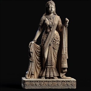 Generate an image of an intricately carved, ancient sculpture of...