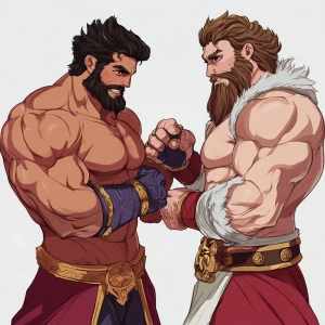 The muscular hairy prince and the king were showing off to each...