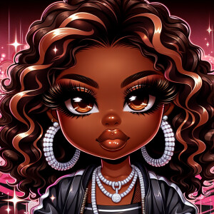 Generate an image of a chibi-style African American woman with r...