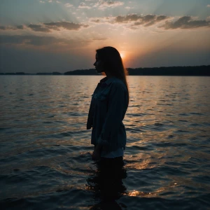 Красивый закат и я сижу спиной