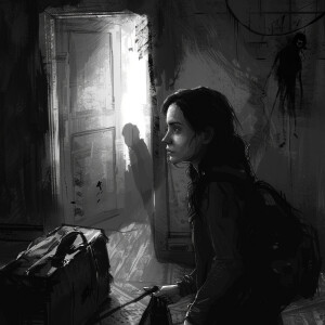 AI Image: Sarah frantically packing her belongings, with the sha...