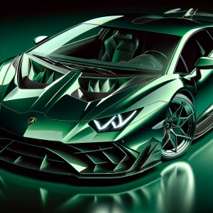 Generate a 3D model of a green Lamborghini, featuring sleek, aer...