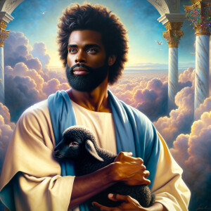 Oil painting of an African-American man resembling Jesus Christ,...