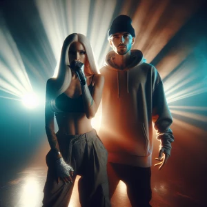 Design a rap album cover for "TOGETHER"
" by Dark Matter  a fema...