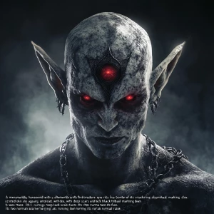 "A menacing, otherworldly humanoid with a third glowing red eye...