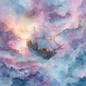 A mesmerizing galaxy galleon drifts gracefully through a sea of...