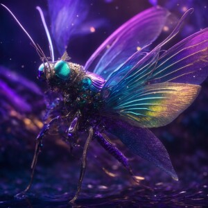 Bathed in shimmering hues of cosmic silver and electric purples,...