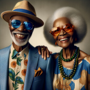 Create an image of an elegant african-American elderly couple ra...