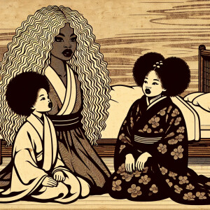 Ukiyo-e style design of a African American women full lips and l...