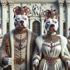 A hyper-realistic 3D image of an anthropomorphic white pitbull K...