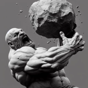 Create a hyper-realistic image of a colossal, bald giant filled...