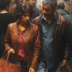 hyperrealism painting.a indian criminal sweaty man ,walking wit...