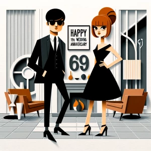 ‘Happy 19th Anniversary!’ Written
A 60s mod vibe with a tan male...