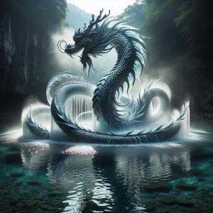 "Amidst the calm, mirror-like surface of a secluded pond, water...