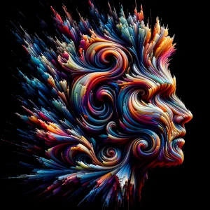 A pulsating digital avatar, its form a twisted mix of vibrant co...
