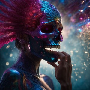 A majestic extraterrestrial being adorned with intricate ancient...