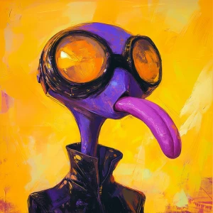 Create an image of a female alien with an art style reminiscent...