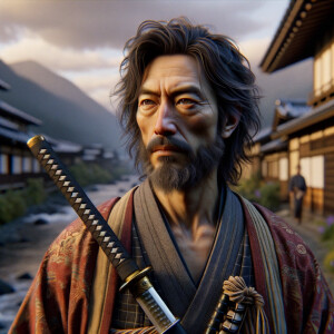 A hyper ultra photorealistic of a mythical Japanese hero,