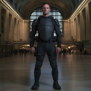 Create a photorealistic body portrait of Ben Rhodes, a seasoned...