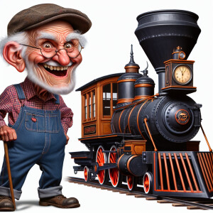 Funny and crazy caricature of a 95 year old American grandpa, ch...