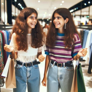 Teen twins girls shopping