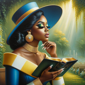 An airbrush oil painting depicts an African American woman with...