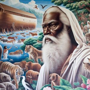 A close-up and detailed wall painting focusing on Noah, depicted...