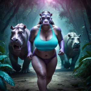 A gorgeous anthropomorphic female hippopotamus with purple eyes...