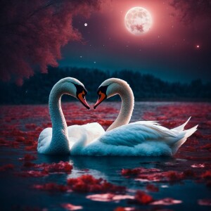 two whimsical swans under the moon light